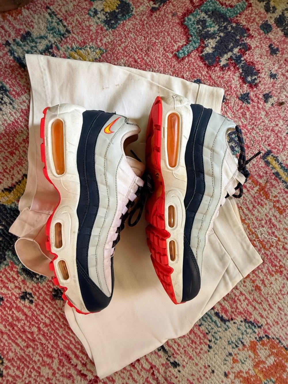 Nike Air Max 95 White Navy Orange Red Athletic Sneakers